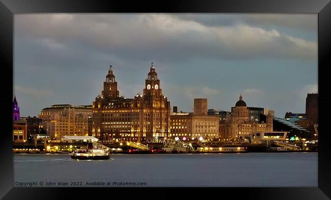 Liverpool Waterfront Skyline  Framed Print by John Wain