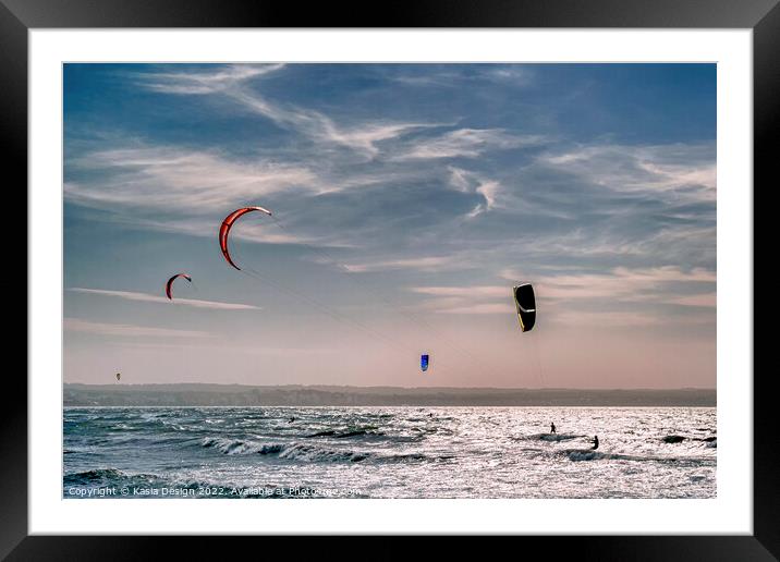 Kite Surfers in the Bay of Palma Framed Mounted Print by Kasia Design