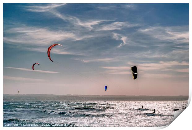 Kite Surfers in the Bay of Palma Print by Kasia Design