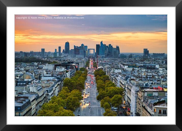 Avenue Charles de Gaulle, Paris, seen at dusk Framed Mounted Print by Navin Mistry