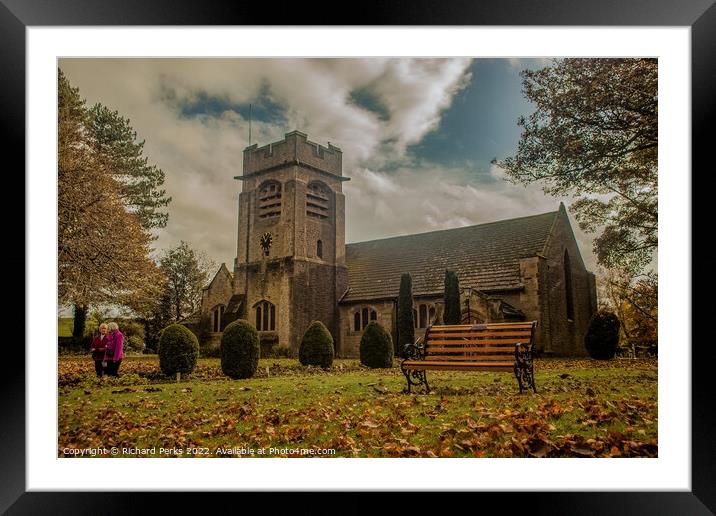 Autumn leaves the church Framed Mounted Print by Richard Perks