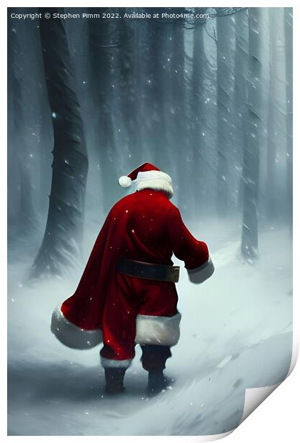 AI Art Santa in the woods Print by Stephen Pimm