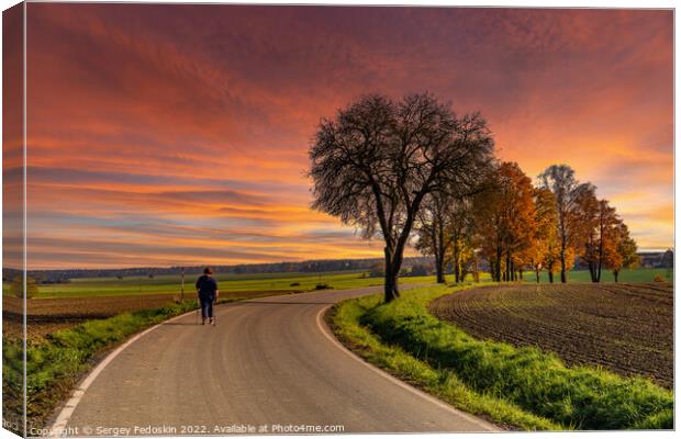 Sunset over rural road. Canvas Print by Sergey Fedoskin