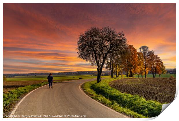 Sunset over rural road. Print by Sergey Fedoskin