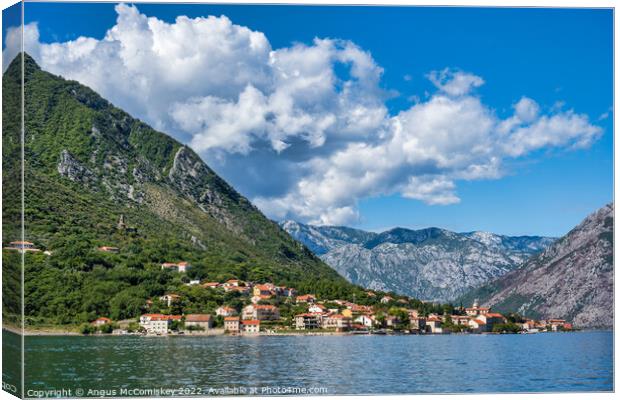 Small town of Prcanj on Bay of Kotor in Montenegro Canvas Print by Angus McComiskey