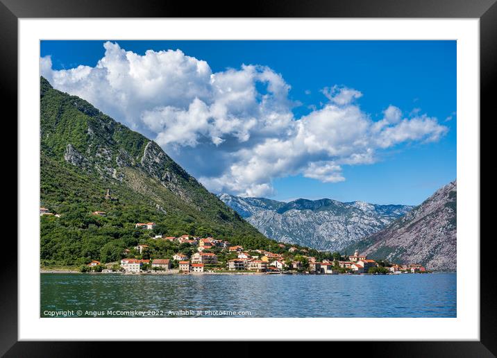 Small town of Prcanj on Bay of Kotor in Montenegro Framed Mounted Print by Angus McComiskey