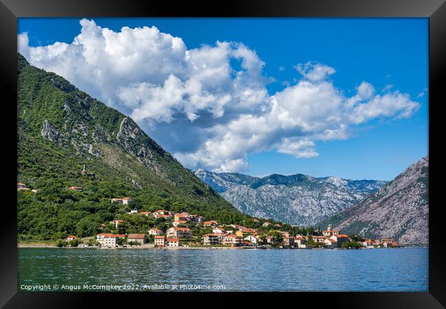 Small town of Prcanj on Bay of Kotor in Montenegro Framed Print by Angus McComiskey