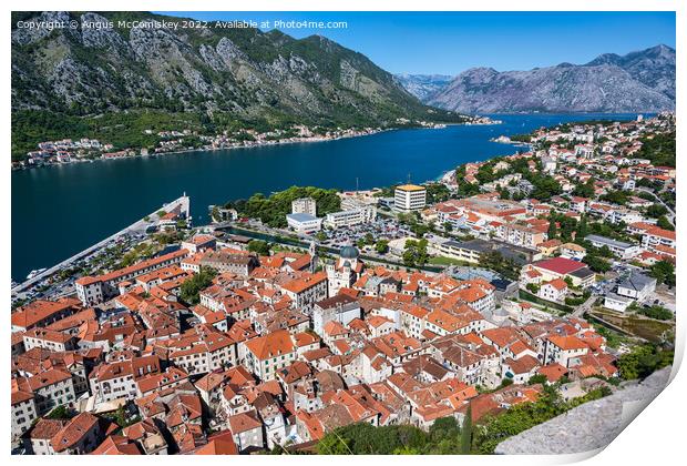 Aerial view of Kotor on Bay of Kotor in Montenegro Print by Angus McComiskey