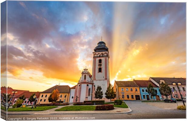 Evening above historic center of Bechyne. Old church. Czechia. Canvas Print by Sergey Fedoskin