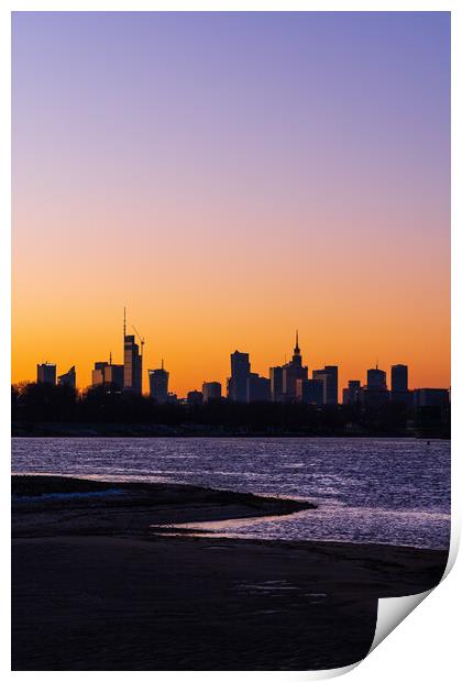 Warsaw City Twilight River View In Poland Print by Artur Bogacki