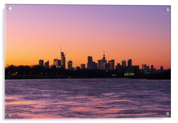 Warsaw City River View Skyline At Dusk Acrylic by Artur Bogacki