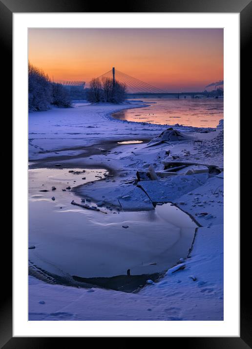 Winter Dawn By The Vistula River In Warsaw Framed Mounted Print by Artur Bogacki