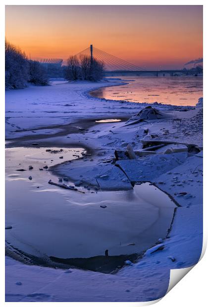 Winter Dawn By The Vistula River In Warsaw Print by Artur Bogacki