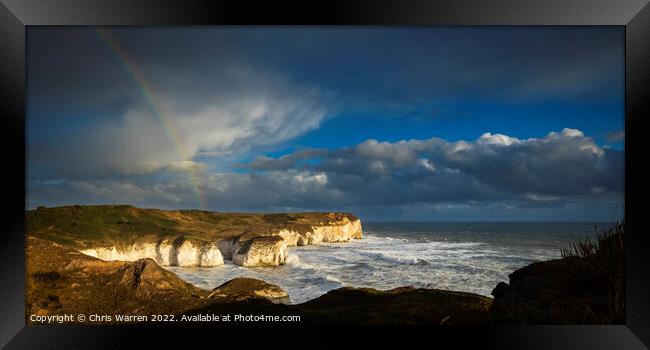 Rainbow over Flamborough Head North Yorkshire Framed Print by Chris Warren