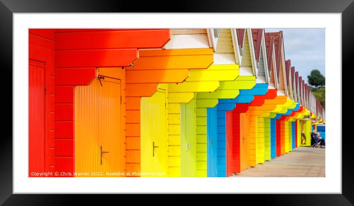 Brightly coloured Beach Huts at North Bay Scarboro Framed Mounted Print by Chris Warren