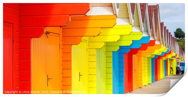 Brightly coloured Beach Huts at North Bay Scarboro Print by Chris Warren