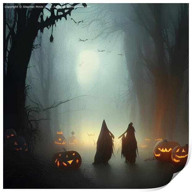AI Halloween Scene Print by Stephen Pimm