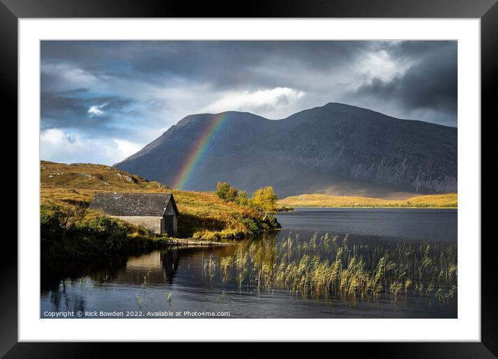 Majestic Rainbow over Arkle and Loch Stack Framed Mounted Print by Rick Bowden