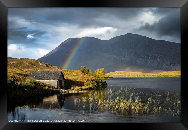Majestic Rainbow over Arkle and Loch Stack Framed Print by Rick Bowden