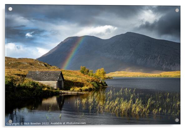 Majestic Rainbow over Arkle and Loch Stack Acrylic by Rick Bowden