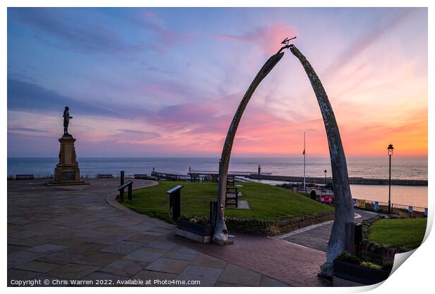 Whalebone Arch & Captain Cook Statue Whitby Print by Chris Warren