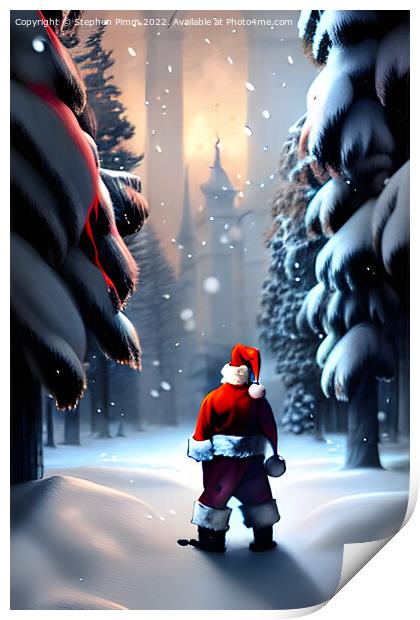 AI Santa in the snow Print by Stephen Pimm