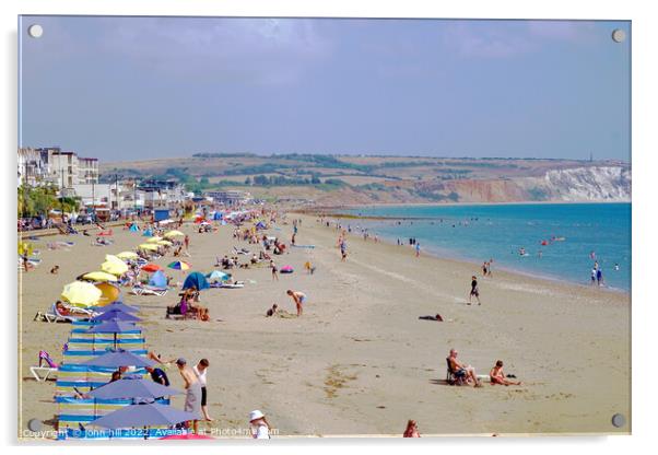Sandown beach in August on the Isle of Wight. Acrylic by john hill