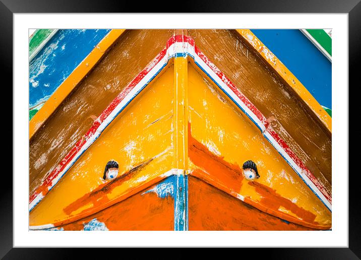 Luzzu boat being rubbed down Framed Mounted Print by Jason Wells