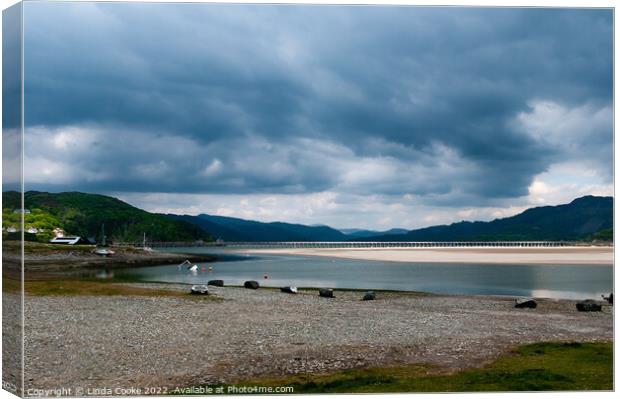 Mawddach Estuary and Barmouth Viaduct Canvas Print by Linda Cooke