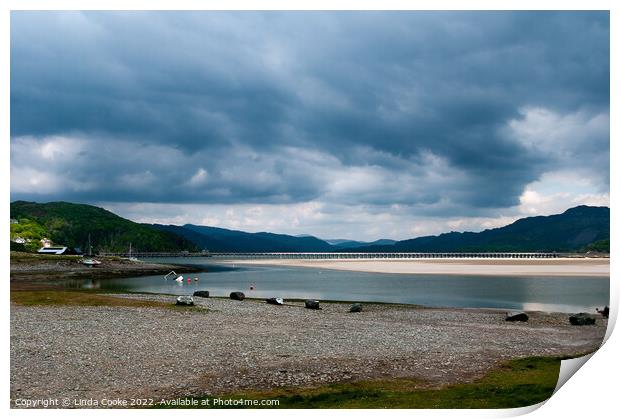 Mawddach Estuary and Barmouth Viaduct Print by Linda Cooke