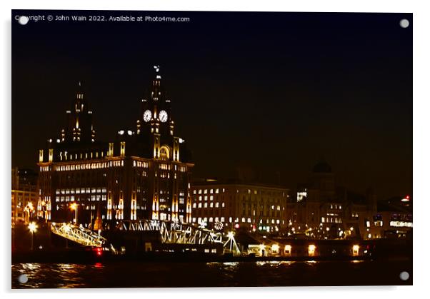 Liverpool's Three Graces at night Acrylic by John Wain