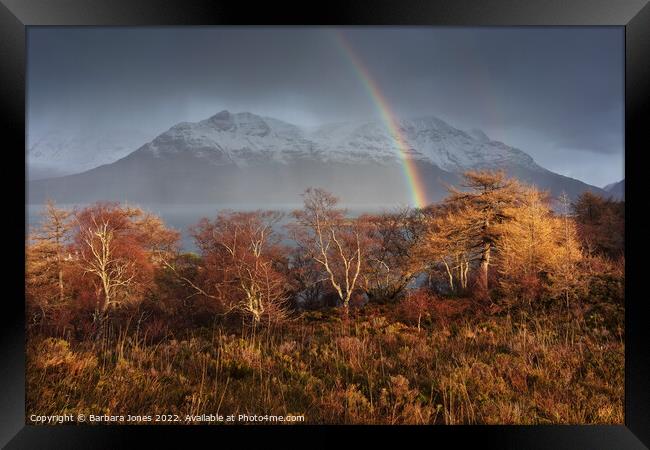 Glen Torridon, Liathach, Another Rainbow, Scotland Framed Print by Barbara Jones