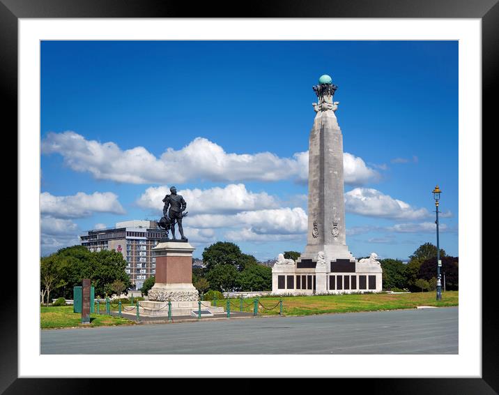 Naval War Memorial and Drakes Statue Framed Mounted Print by Darren Galpin