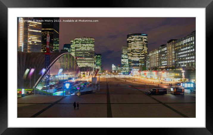 La Défense Paris France night time view Framed Mounted Print by Navin Mistry