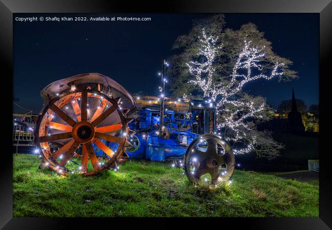 Tractor & Tree covered in Christmas fairy lights Framed Print by Shafiq Khan