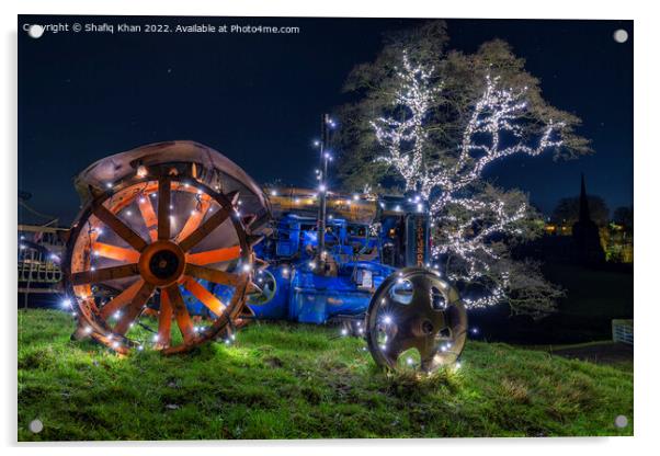 Tractor & Tree covered in Christmas fairy lights Acrylic by Shafiq Khan