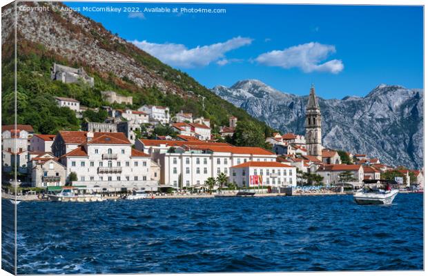 Perast waterfront on Bay of Kotor in Montenegro Canvas Print by Angus McComiskey