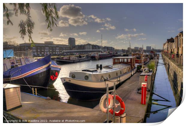 Houseboats at Surrey Quays  Print by Rob Hawkins