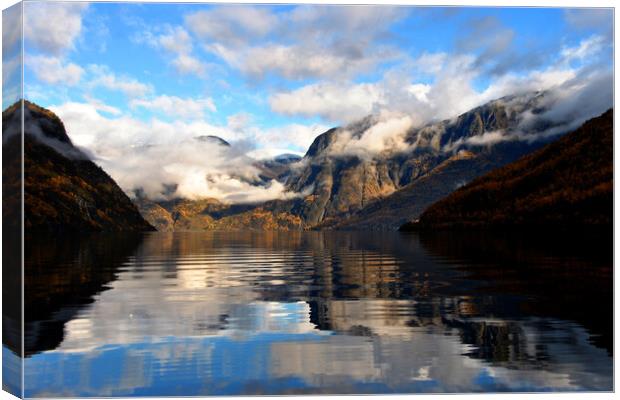 Aurlandsfjord Flam Norwegian Fjord Norway Scandinavia Canvas Print by Andy Evans Photos