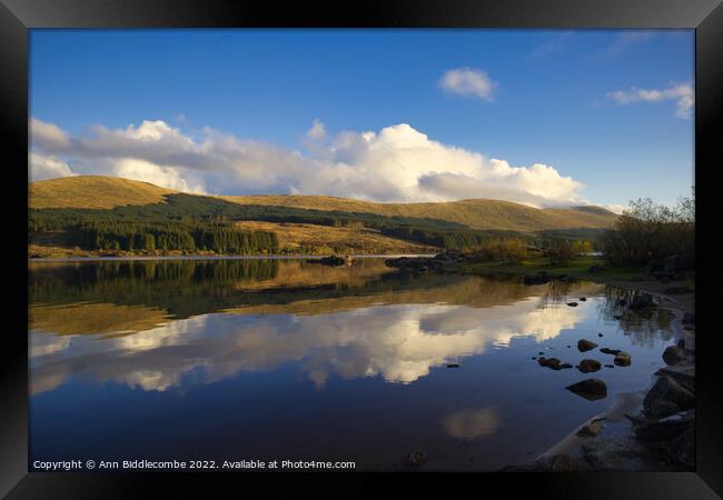 Reflections in Loch Doon Framed Print by Ann Biddlecombe