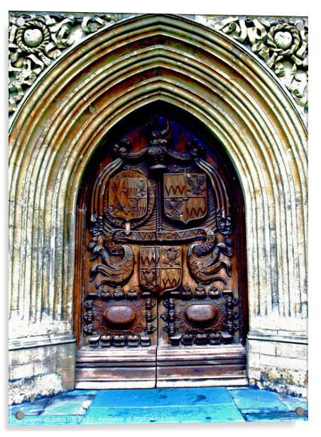 The West door of Bath Abbey, Bath. (portrait) Acrylic by john hill