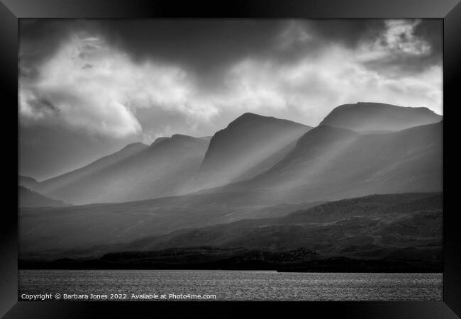 Loch Bad a Ghaill Sunbeams Inverpolly Scotland Framed Print by Barbara Jones