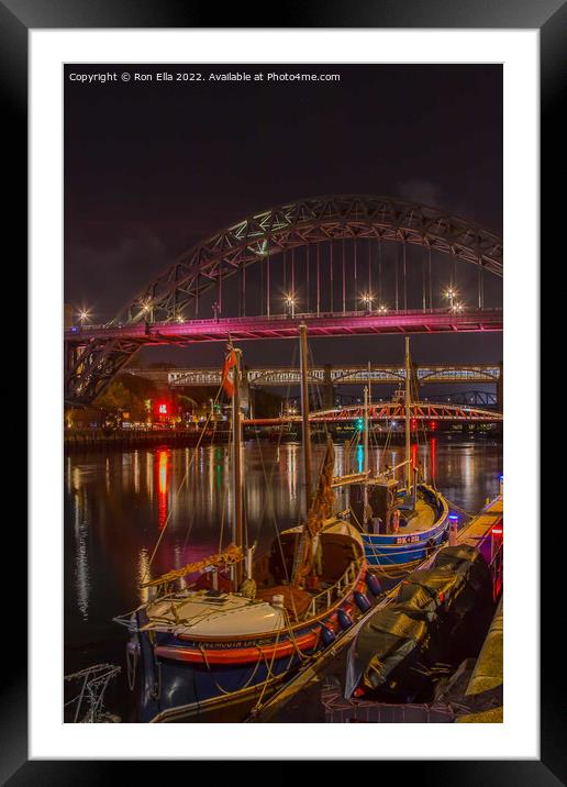 Iconic Tyne Bridge at Night Framed Mounted Print by Ron Ella