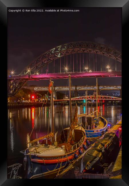 Iconic Tyne Bridge at Night Framed Print by Ron Ella