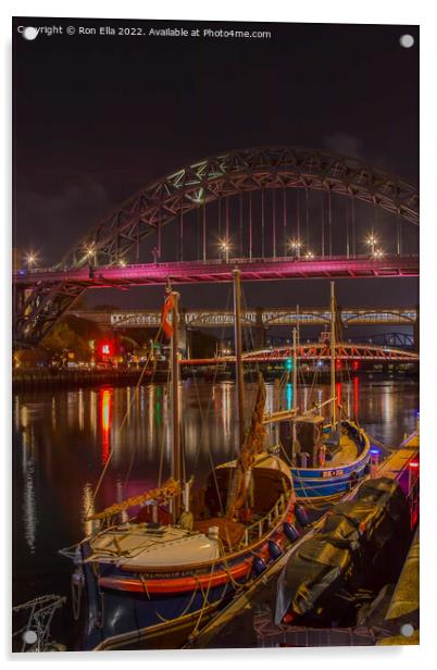 Iconic Tyne Bridge at Night Acrylic by Ron Ella
