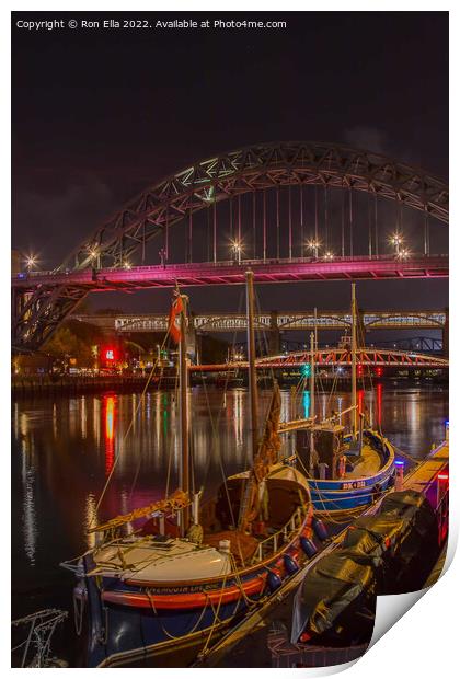 Iconic Tyne Bridge at Night Print by Ron Ella