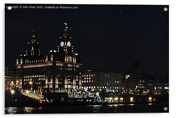 Liverpool's Three Graces at night Acrylic by John Wain