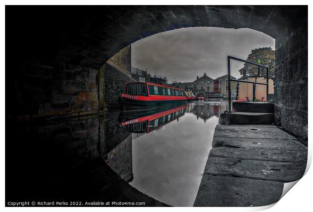 Skipton Narrowboat reflections Print by Richard Perks