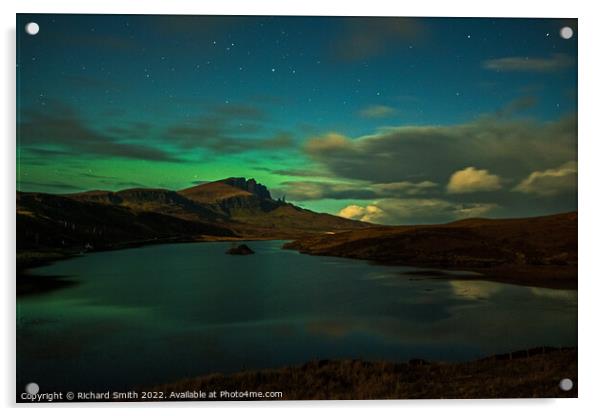 Northern lights reflected in Loch Leathan by the Storr  Acrylic by Richard Smith