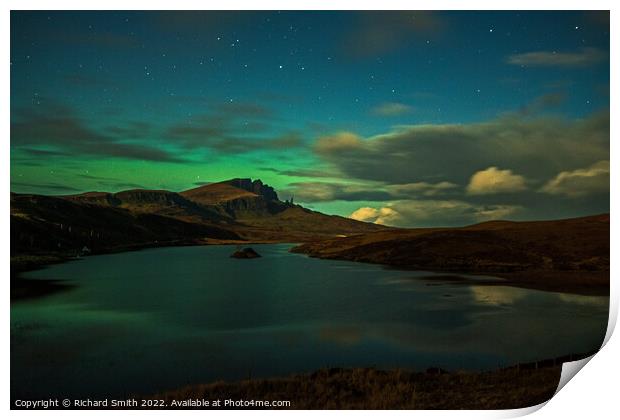 Northern lights reflected in Loch Leathan by the Storr  Print by Richard Smith